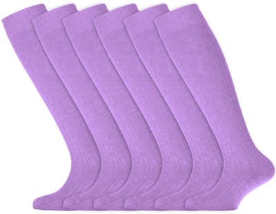 Meisjes sokken | Kniekousen met kabelpatroon | Merk: Yellow Moon | Kleur: Paars | Maat: 19 t/m 42 | 6 Paar