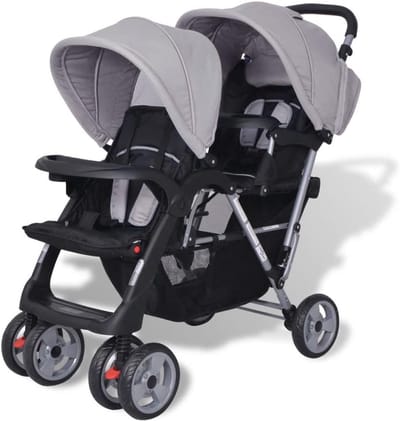 Dubbele Kinderwagen - Tandem Kinderwagen Buggy - Reizen met Kinderen - Inklapbaar Staal Frame - Max 15kg Per Zitje