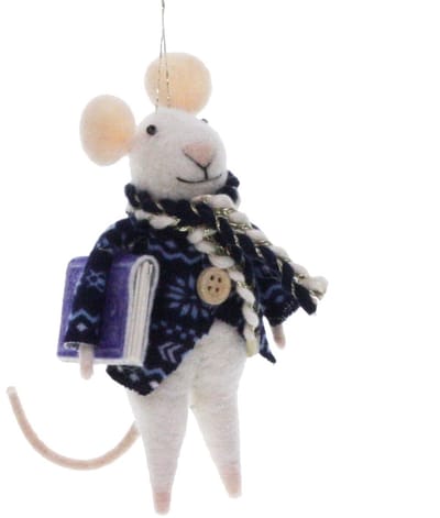 Muis met blauwe jas en boek 6x6x11cm