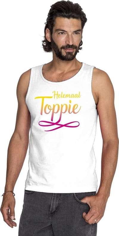 Wit Helemaal Toppie singlet/ mouwloos shirt heren S