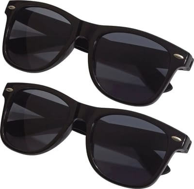 2 paar zonnebrillen: Aviator zonnebril, retro nerdy zonnebril, partybril met hoornmotief, zwart.