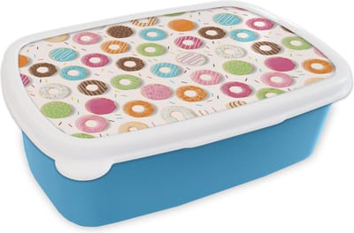 Broodtrommel Blauw - Lunchbox - Brooddoos - Patronen - Donut - Pastel - 18x12x6 cm - Kinderen - Jongen