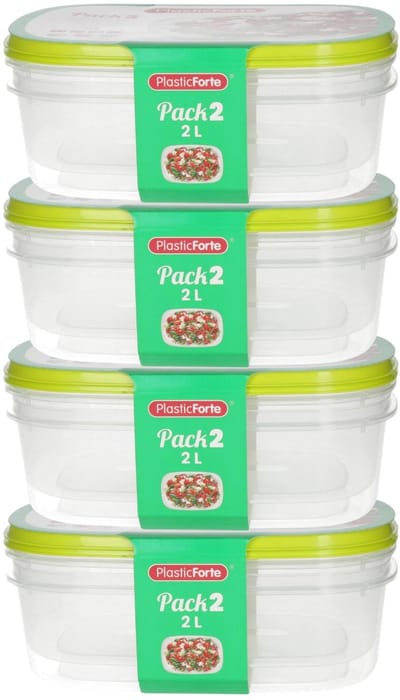 Plasticforte Vershoudbakjes - 8x stuks - 2 liter - herbruikbaar - transparant/lime - kunststof- magnetron - vriezer