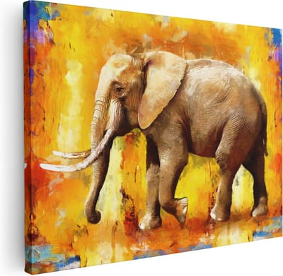 Artaza Canvas Schilderij Olifant Abstract - 40x30 cm - Klein - Muurdecoratie Dieren - Wanddecoratie Woonkamer - Kamer Accessoires