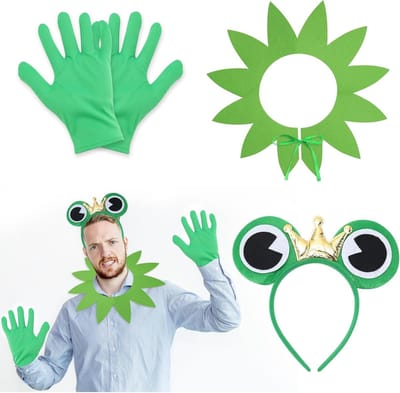 Kostuum voor Mannen en Vrouwen met Kikker Thema - Kikker Oren, Handschoenen en Sjaal voor Halloween en Carnaval