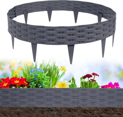 5m gazonrand, flexibel, weerbestendig, tuinperken, gazonrand als veelzijdige oplossing voor tuinonderhoud, UV-bestendig en duurzaam, Grijs