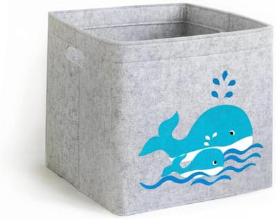 Opbergkist kinderen - Speelgoeddoos vilt - Kinderkamer opruimen - Dierenthema ontwerp - 33x33x30cm - Walvis