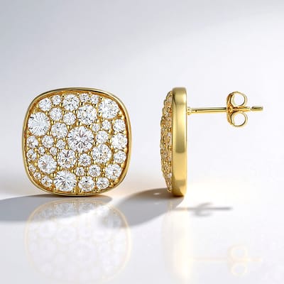 Cavill - Zilveren Oorbellen met Gouden Plating - 925 Sterling Zilver - Nigeriaanse Zirkon 4.46 ct - Elegante Vierkante Oorhangers 17 mm