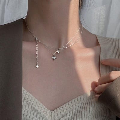 Colliers et pendentifs en argent sterling 925 avec pompon et zircon en forme d'étoile pour femmes et filles, bijoux de mariage, Dz129 gray