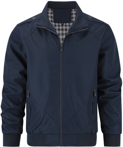 ALLTHEMEN Heren Effen Jas met Stand Kraag - Slanke Pasvorm - Ritssluiting Met Zakken Modieus - M