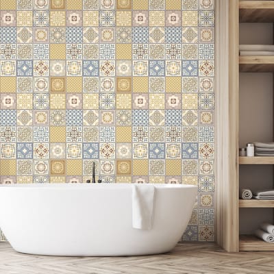Zelfklevende tegelmuurstickers voor keuken en badkamer - 30 Azulejos Auriana tegelstickers - 30 stickers 20x20cm