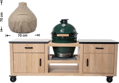 Raffles Covers Big Green Egg / Kamado hoes - 70 x 70 H: 70 cm - RBGE70dome - Waterdicht - Ademend - UV-bestendig - Elastisch rijgkoord - Big Green Egg / Kamado Accessoires - Hoes voor BBQ + Tafel