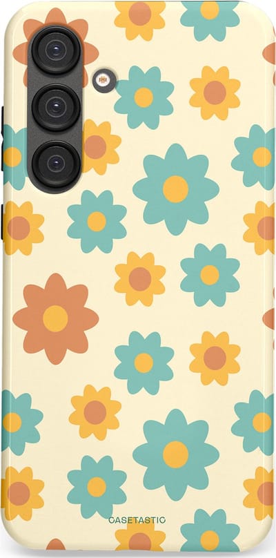 Casetastic hoesje geschikt voor Samsung Galaxy S25 Plus - Dubbellaagse bescherming - Retro bloei - Fashion Case - Crème Mintgroen Goud Perzik