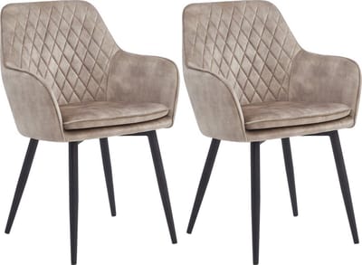 Colenis® - Laura Eetkamerstoel - Set Van 2 - Champagne - Adoré Velvet - Industrieel - Met armleuning
