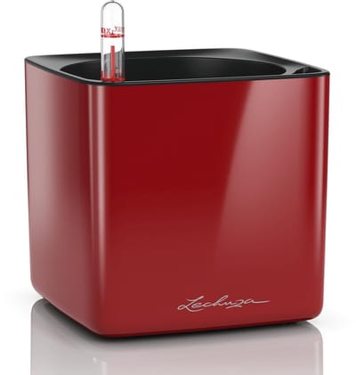 LECHUZA CUBE Glossy 14 - Plantenbak - met uitneembare binnenbak - met bewateringssysteem - ALL-IN-ONE set - scharlakenrood hoogglans