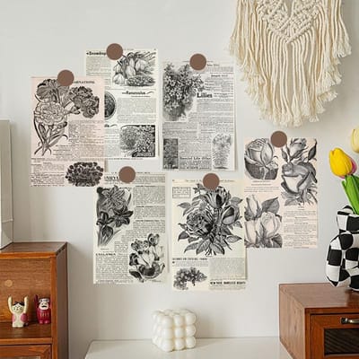 Dailygoods- Muurposter Vintage Bloemen - Wanddecoratie Slaapkamer - Decoratie 1 stuk - Muurdecoratie - Vintage Stijl - Bloemenprint