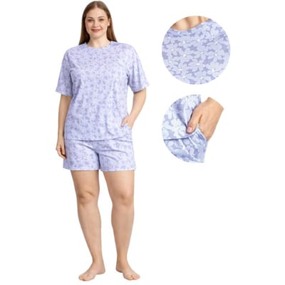 Pyjama Femme 4XL Coton Manches Courtes Agréable Pour l'Été Ample Short Doux white