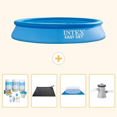 Intex Rond Opblaasbaar Easy Set Zwembad - 305 x 61 cm - Blauw - Inclusief Onderhoudspakket - Solar Mat - Grondzeil - Zwembadfilterpomp - 5-delig