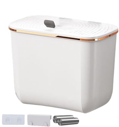 Wandafvalemmer met deksel - Hangende prullenbak Keukenafvalbak - Ruimtebesparend afvalbeheer - Intelligente handgreepbevestiging - 7 liter - Wit