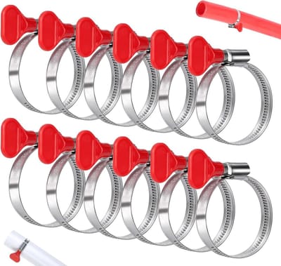 Set van 12 Verstelbare Slangklemmen 32 - 50 mm RVS Slangclips met Rode Handgreep voor Tuin, Zwembad en Wasmachine