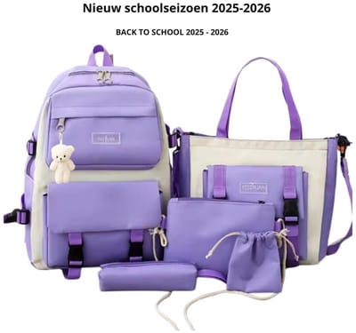 Schooltas - 5 in 1- Rugzak - Rugtas - Schoudertas - Gymtas - Tienertas - Schooltas - Boekentas - Meerdere Vakken - Paars