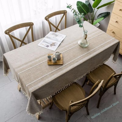 Japans Tafelkleed Grijs Kwastje Winddicht Stofdicht Tafelkleed Rechthoekig Huishoudelijk Tafelmat 90*90cm gray