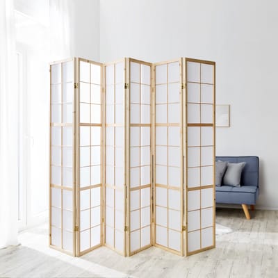 Homestyle4u Kamerscherm 6 panelen - 264x175 cm - natuur - 6-delig - Shoji