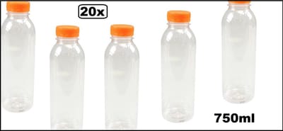 20x Flesje helder 750cc met oranje dop - drinken jus sinas cola sappen dranken
