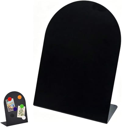 zwart, set van 2, metalen magneetbord met sterke magneetkracht, magnetisch displaybord voor foto's, notities en keuken, magneetwand met standaard voor thuiskantoor en tafelblad (20 x 10 x