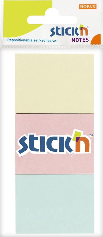 Stick'n Sticky Notes - Blister - 38x51mm - Klein - Pastel Geel - Roze - Blauw - 300 Memoblaadjes