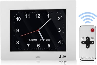 J.E Dementieklok – Digitale Kalenderklok met Dag, Datum & Tijd – Seniorenklok met Alarmfunctie – Groot Display – Voor Ouderen, Alzheimer en Slechtzienden – Wit