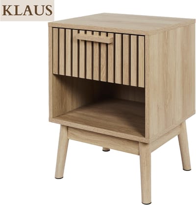 MISOU Nachtkastje Hout- met Lade - Nachtkastje Beige - Nachtkastje smal - Bedtafel - Open vak- Klaus - 40x35x55cm