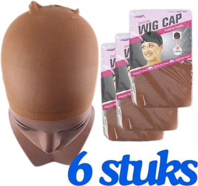 6 x Wig Cap - DONKERBRUIN - Pruikennet voor pruiken 6 Stuks - Pruikennetten - Wig Caps - Wig Cap Donkerbruin