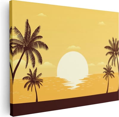 Artaza Canvas Schilderij Palmbomen Strand - 40x30 cm - Klein - Wanddecoratie Zee - Muurdecoratie Zonsondergang - Kamer Accessoires