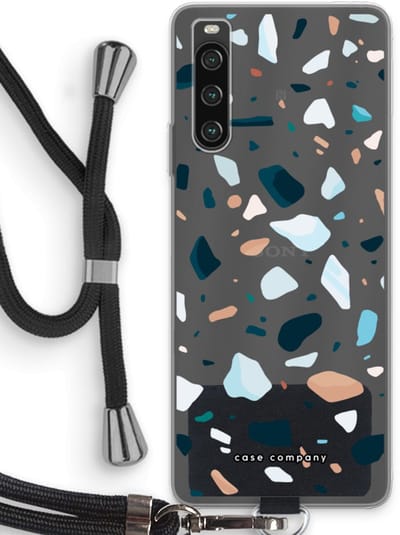 Case Company® - Hoesje met koord geschikt voor Sony Xperia 10 IV hoesje met Koord - Terrazzo N°13 - Telefoonhoesje met Zwart Koord - Bescherming aan alle Kanten en Over de Schermrand