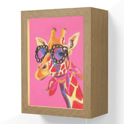 Wandlamp 15x20 cm - Oplaadbaar - Giraf - Roze - Bril - Sjaal - Wandlampen binnen woonkamer - Slaapkamer lamp met kabel - Decoratieve nachtlamp - Vloerlamp snoer