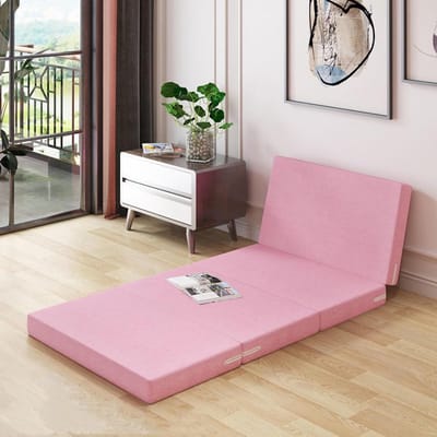 Opvouwbaar Matras - Gastenmatras Vloermatras - Logeren Kamperen - Afneembare Hoes - 200x70x5cm - Roze