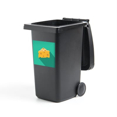 Container sticker Kaas illustratie - Illustratie kaas met groene achtergrond Klikosticker - 40x40 cm - kliko sticker - weerbestendige containersticker