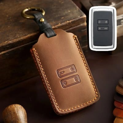 Lederen autosleutelhoes voor Renault Captur Koleos Kadjar Zoe Arkana Espace Clio Megane Grand Scenic Sandero Dacia Duster Kaart bruin