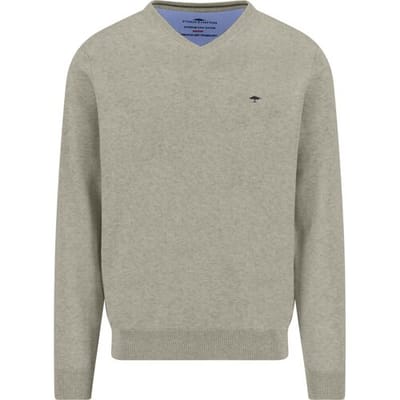 Fynch-Hatton Trui V-Neck Solid Color Superfine 3-Ply Cotton Clay / male