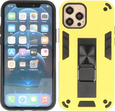 iPhone 12 - iPhone 12 Pro Hoesje - Tough Armor Hardcase - Telefoonhoesje Met Standfunctie - Bestcases Backcover - Geel