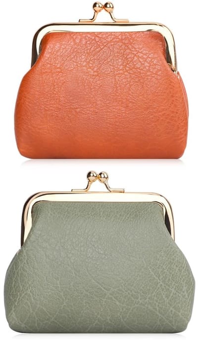 Dailygoods - Oyachic 2 Packs Portemonnee Dames Leather Coin Purse Clip Kaarthouder Wallet Vrouwen Lederen Portefeuille (Groen+Bruin)