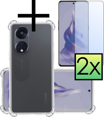 Hoesje - Met Screenprotector - 2 Stuks - Geschikt voor OPPO Reno 8T 4G - Sterk & Shockproof - Siliconen Case - Back Cover - Telefoon Hoes - Shock Proof - Transparant
