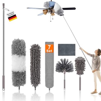 7 delige stofdoeken set voor eenvoudig stofvegen met telescopische stang 25-256 cm