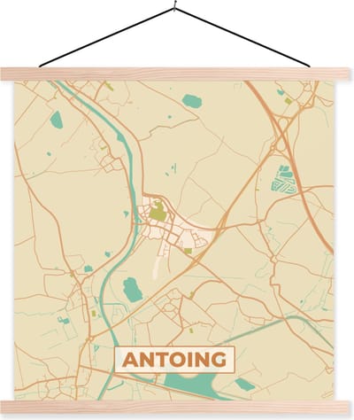 Posterhanger incl. Poster 40x40 cm - Schoolplaat - Kaart - Antoing - Plattegrond - Stadskaart - Vintage - Textielposter - Blanke latten - Stadskaart