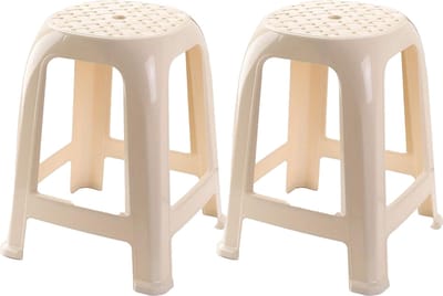 Forte Plastics Keukenkrukje/opstapje - 2x - Handy Step - creme wit - kunststof - 37 x 37 x 46 cm