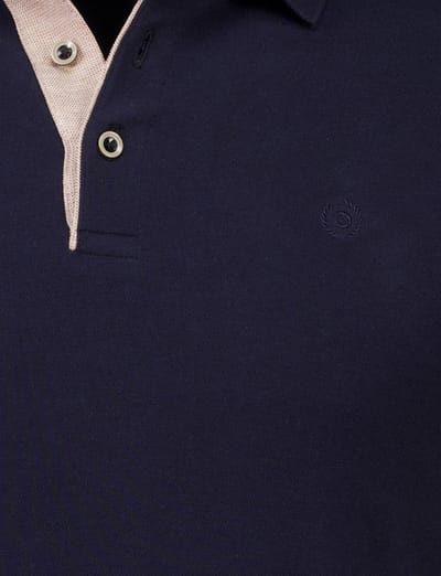 Donkerblauw poloshirt Bugatti knooprand beige