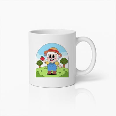 Schattige Boeren Cartoon Mok – Charmant Cadeau voor Appelboomgaard en Natuurliefhebbers