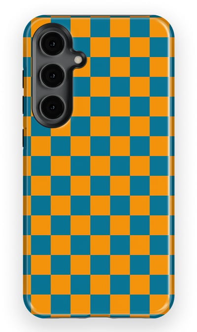 Design Hoesje Samsung Galaxy S24 Plus | Geschikt Voor Mag | Tiny Squares Checkered Print | Backcover Samsung Galaxy S24 Plus Petrol Pop