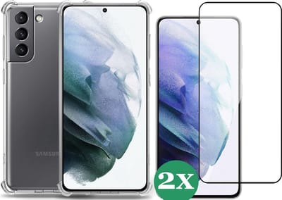Hoesje geschikt voor Samsung Galaxy S21 FE - 2x Full Screenprotector Glas - Schokbestendig Transparant